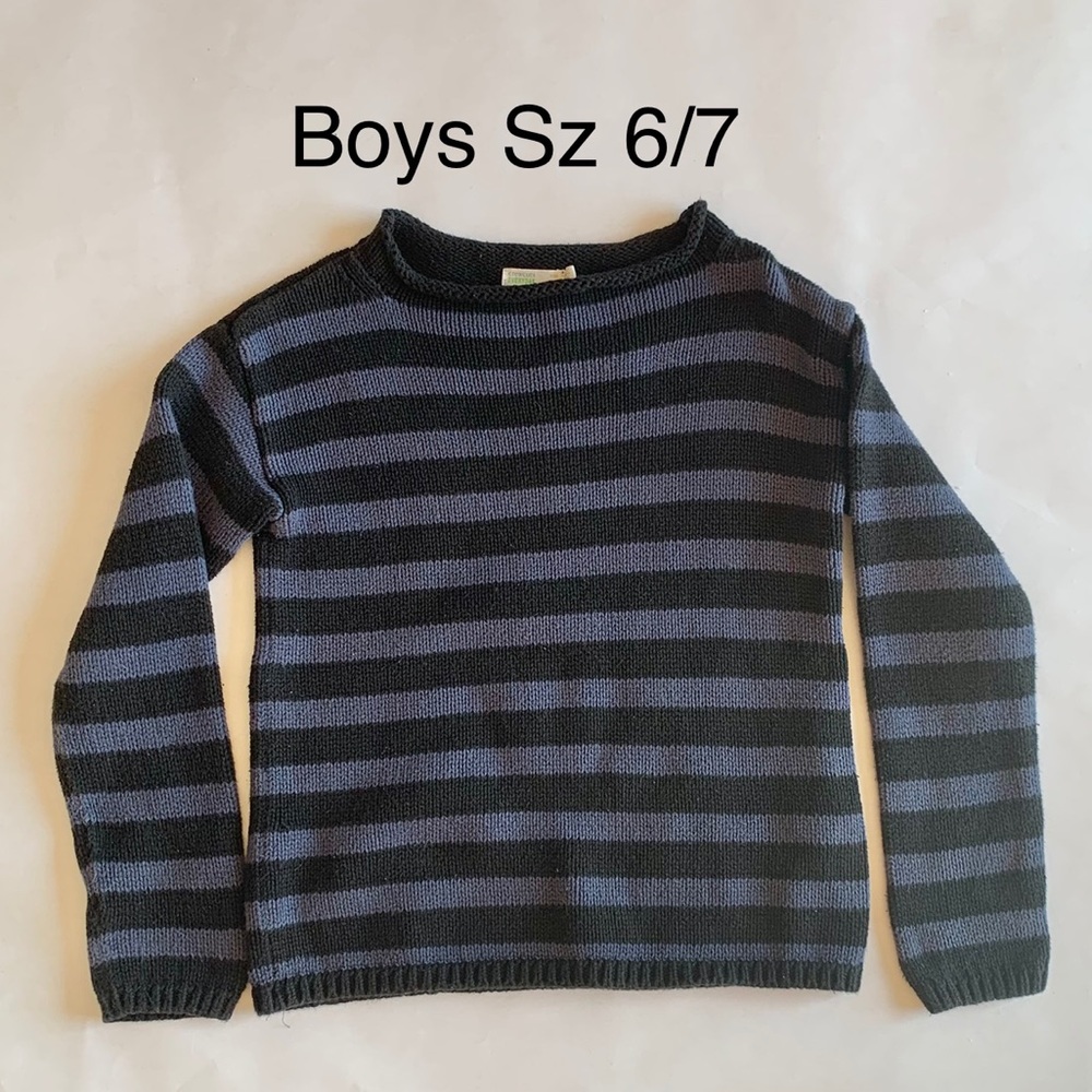 J . Crew Crewcuts Boys Long Sleeve Striped Sweater Navy Blue Sz 6/7